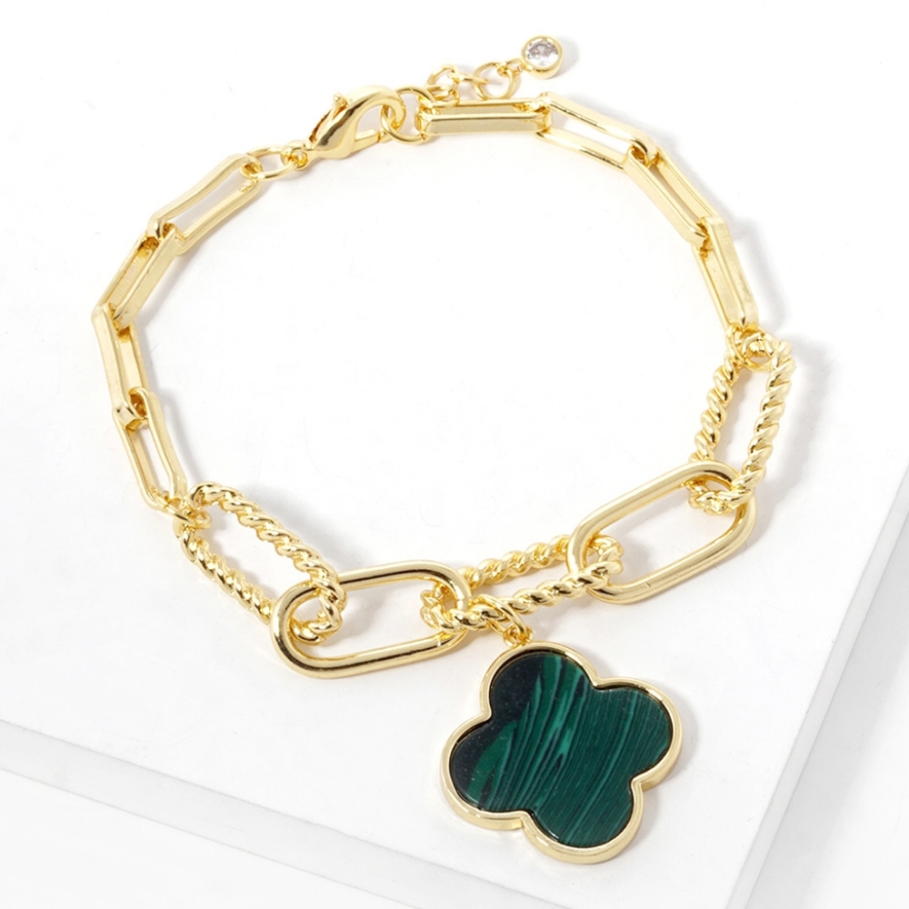 iFashionBox Gold Bracelet with Green Clover Charm